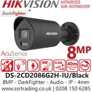 Hikvision 4K/8MP Darkfighter Mini Bullet IP Camera - DS-2CD2086G2H-IU/Black (4mm)