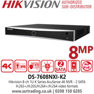 Hikvision 8 Channel 1U K Series AcuSense 4K NVR with 2 SATA Interfaces - DS-7608NXI-K2