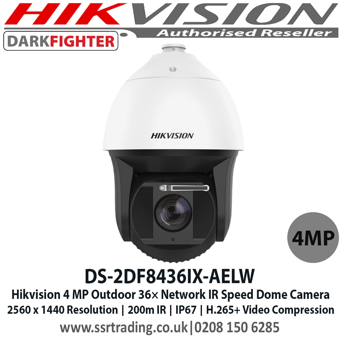 Hikvision PTZ Speed Dome Camera 4MP 8" 36× Optical Zoom, 16× Digital