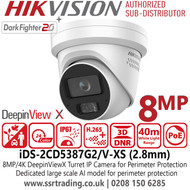 Hikvision iDS-2CD5387G2/V-XS (2.8mm) 8MP DeepinViewX Turret IP Network Camera for Perimeter Protection with 2.8mm Fixed Lens, IP67 Water and Dust Resistant