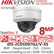 Hikvision 8MP/4K DeepinViewX PoE Dome Camera - iDS-2CD5D87G2/V-XS (2.8mm)
