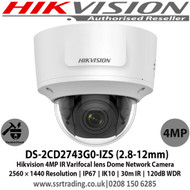 Hikvision DS-2CD2743G0-IZS 4MP 2.8-12 mm Varifocal lens 30m IR IP67 IK10 Dome Network Camera, Built-in micro SD/SDHC/SDXC card slot 