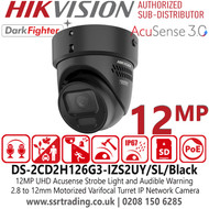 Hikvision UHD Acusense Strobe Light and Audible Warning Motorized Varifocal 12MP Turret IP PoE Camera - DS-2CD2H126G3-IZS2UY/SL/Black (2.8-12mm)