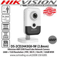 Hikvision 4MP 2.8mm Fixed Lens EXIR 10m IR PIR H.265+. H.265 PoE Wi-Fi 120dB WDR Cube Network Camera -  DS-2CD2443G0-IW (2.8mm) - Ist