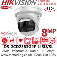 Hikvision 8MP Panoramic Turret IP Camera - DS-2CD2383G2P-LISU/SL (2mm)