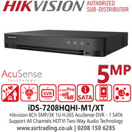 Hikvision iDS-7208HQHI-M1/XT 8Ch 5MP/3K H.265 AcuSense DVR - 5 Signals Input Adaptively (HDTVI/AHD/CVI/CVBS/IP) - Support All Channels Motion Detection Technology - Encoding Ability Up to 3K/5M Lite @ 12 fps