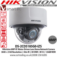 Hikvision DS-2CD5185G0-IZS 8MP 2.8 to 12 mm motor-driven lens 30 IR IK10 120db WDR Alarm I/O Dome Network Camera, Built-in microSD/SDHC/SDXC card slot, up to 256GB 