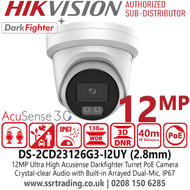 Hikvision DS-2CD23126G3-I2UY (2.8mm) 12MP Ultra High Definition Acusense Darkfighter Turret IP Network Camera with 2.8mm Lens, 40m IR Distance, IP67 Water and Dust Resistant, Dual Microphone