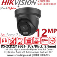 Hikvision DS-2CD23126G3-I2UY/Black (2.8mm) 12MP AcuSense Darkfighter Dual Microphone PoE Network Black Turret Camera