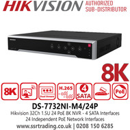 DS-7732NI-M4/24P Hikvision 32 Channel 24 PoE 8K NVR with 4 SATA Interfaces