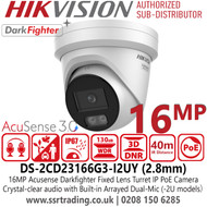 Hikvision DS-2CD23166G3-I2UY (2.8mm) 16MP UHD Acusense Outdoor Turret CCTV IP PoE Camera with IR Night Vision, Dual Microphone