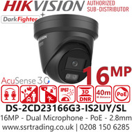 Hikvision 16MP Acusense Turret IP Camera - DS-2CD23166G3-IS2UY/SL/Black (2.8mm)
