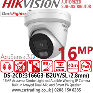 Hikvision DS-2CD23166G3-IS2UY/SL (2.8mm)16MP Acusense Strobe Light and Audible Warning & Smart Hybrid Light Fixed Lens Turret IP Network Camera
