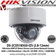 Hikvision 8MP 2.8 to 12 mm motor-driven lens 30 IR IK10 120db WDR Alarm I/O Dome Network Camera, Built-in microSD/SDHC/SDXC card slot, up to 256GB - DS-2CD5185G0-IZS -Ist