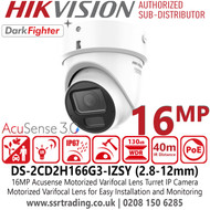Hikvision Professional 16MP Network PoE Turret Camera with DarkFighter Low‑Light Technology, IP67 Outdoor Protection, IK10 Anti‑Vandal Design, Smart Analytics – UK Security Systems - DS-2CD2H166G3-IZSY (2.8-12mm)