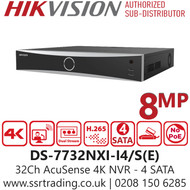 Hikvision 32Ch 4K No PoE NVR with 4 SATA - DS-7732NXI-I4/S(E)