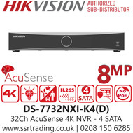 Hikvision 32Ch K Series AcuSense 4K NVR - 4 SATA - DS-7732NXI-K4(D)