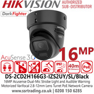 Hikvision 16MP Acusense Turret IP Camera - DS-2CD2H166G3-IZS2UY/SL/Black (2.8-12mm)