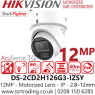 Hikvision 12MP Motorized Varifocal Turret IP Camera - DS-2CD2H126G3-IZSY (2.8-12mm)