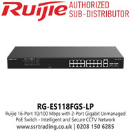 Ruijie RG-ES118FGS-LP 16-Port 10/100 Mbps with 2-Port Gigabit Unmanaged PoE Switch 