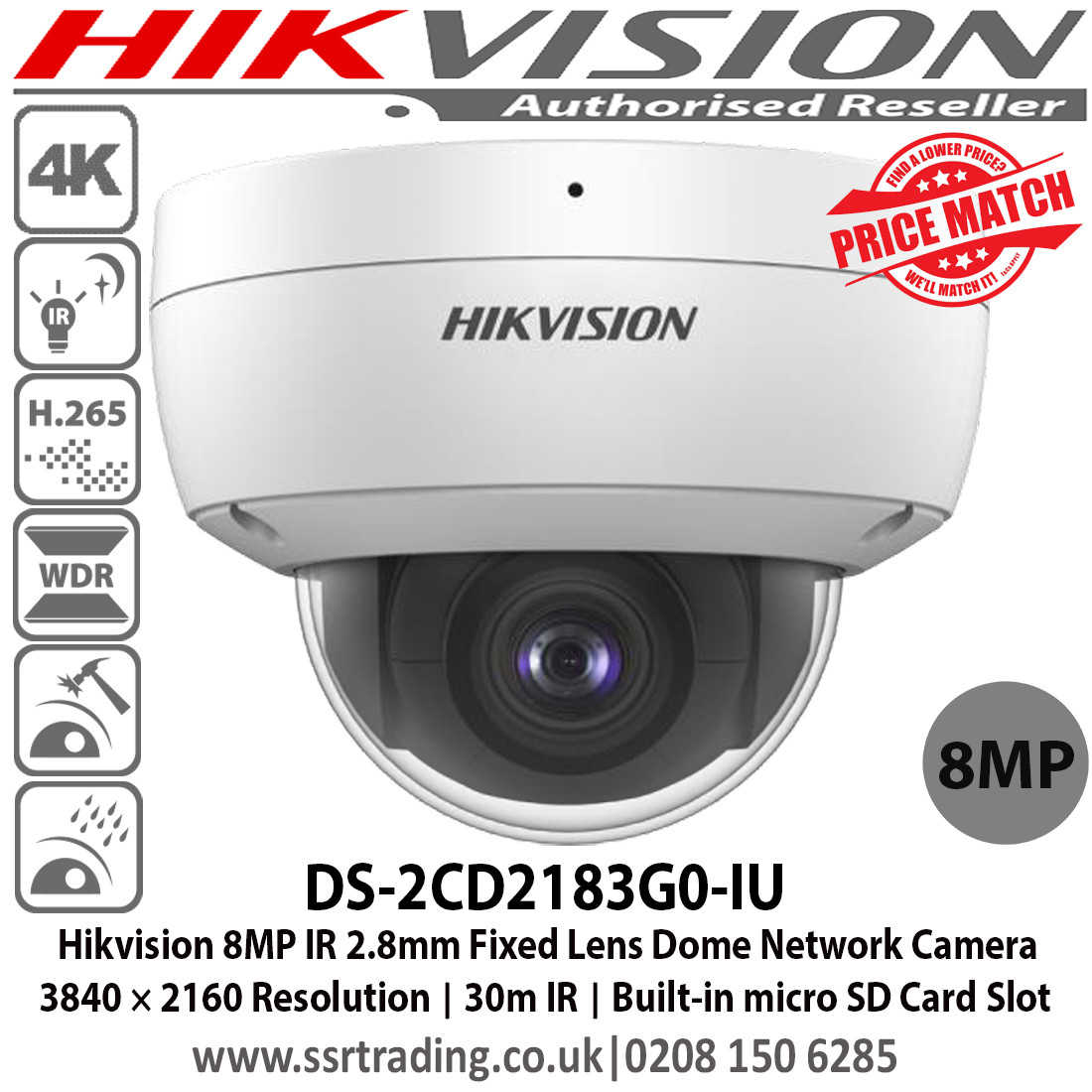 Hikvision Camera DS2CD2183G0IU 8MP 2.8mm Fixed Lens 30m IR Network