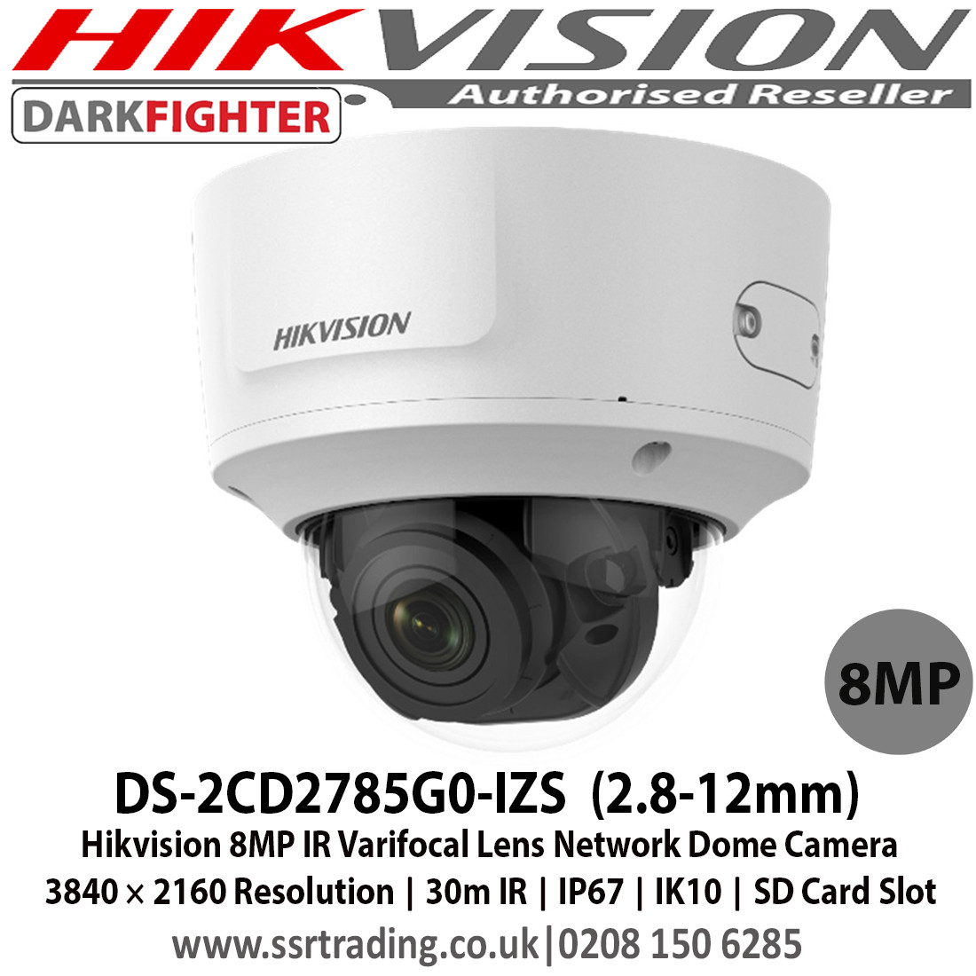 Hikvision DS-2CD2785G0-IZS 8MP Outdoor IR Varifocal Dome Camera