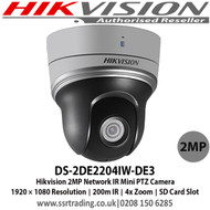 HIkvision - 2MP Network IR Mini PTZ Camera, Up to 20m IR distance, 4x Zoom, DWDR, 3D positioning - DS-2DE2204IW-DE3