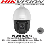 Hikvision - 4MP  32× Network IR Speed Dome, Up to 150 m IR distance, 32× optical zoom, 16× digital zoom, WDR, HLC, BLC, 3D DNR, Defog, EIS, Regional Exposure, Regional Focus - DS-2DE5432IW-AE  