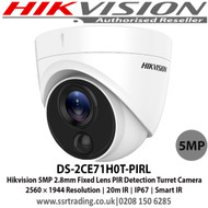 Hikvision - 5MP 2.8mm fixed lens 20m IR IP67 Smart IR EXIR PIR Turret Camera - DS-2CE71H0T-PIRL