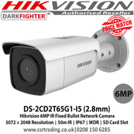 Hikvision DS-2CD2T65G1-I5 6MP IR Fixed Bullet Network Camera with 2.8mm fixed lens, 50m IR, 120dB WDR, Powered by Darkfighter, IP67, BLC/3D DNR/ROI/HLC,  Support on-board storage, up to 128 GB