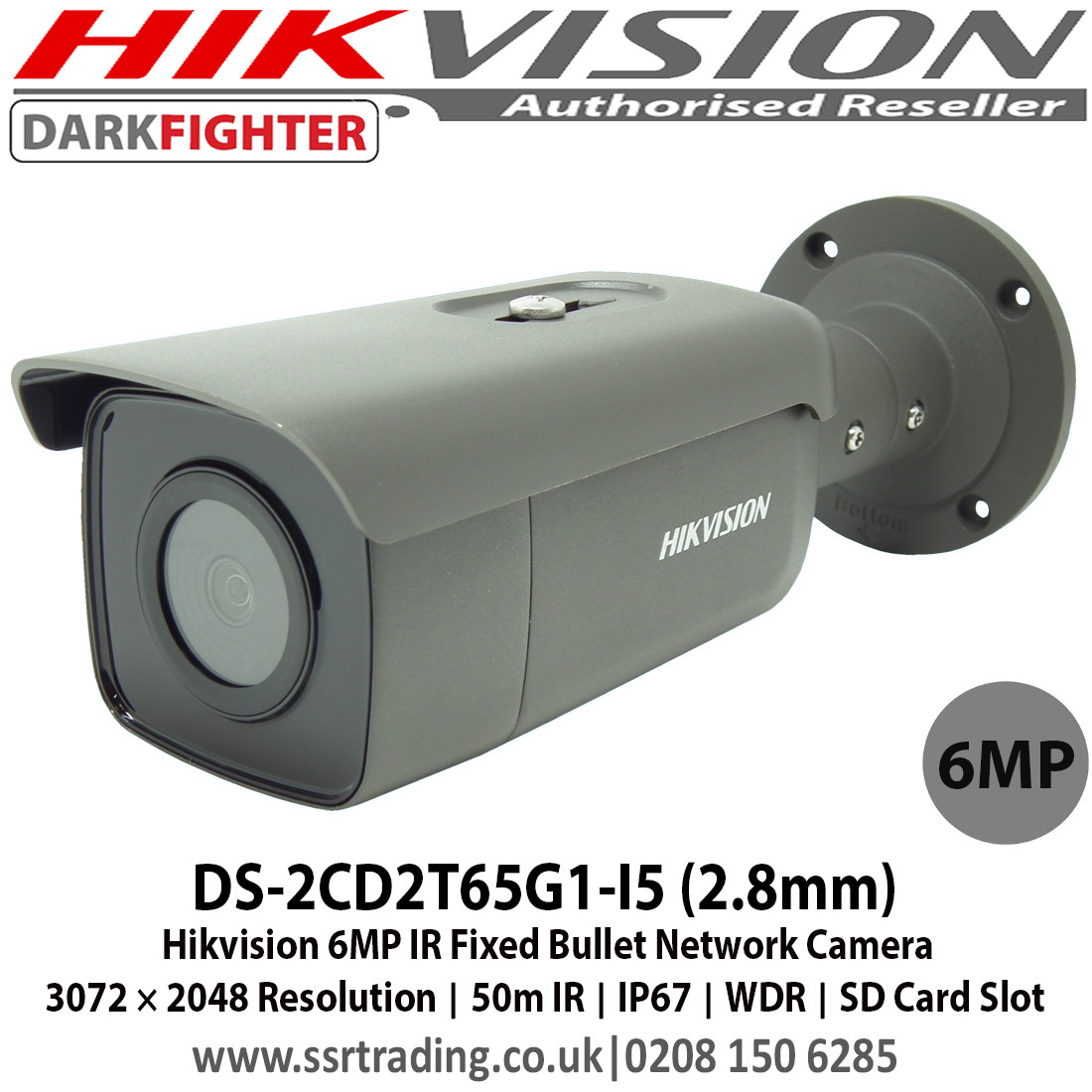 Hikvision 6MP IR Fixed Grey Bullet Network Camera with 2.8mm fixed