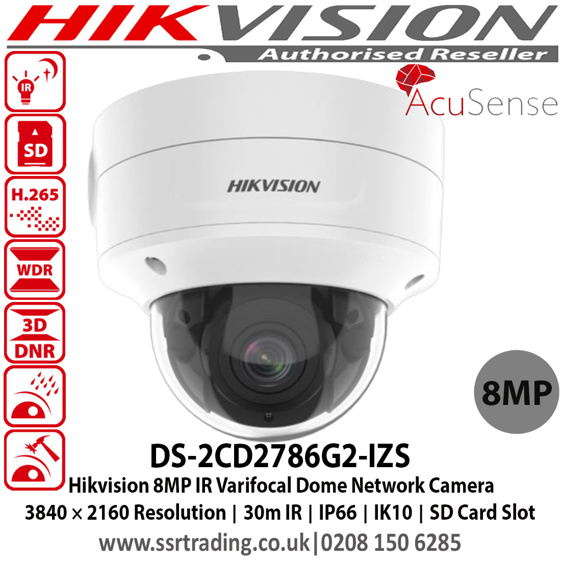 Hikvision 8MP IR Varifocal Dome Network Camera with 2.8 to 12 mm
