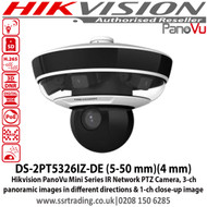 Hikvision PanoVu Mini Series IR Network PTZ Camera with IP66, 3-ch panoramic images in different directions and 1-ch close-up image, Built-in memory card slot, Support H.265 video compression - DS-2PT5326IZ-DE (5-50 mm)(4 mm)