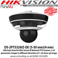 Hikvision DS-2PT5326IZ-DE (5-50 mm)(4 mm) PanoVu Mini Series IR Network PTZ Camera with IP66, 3-ch panoramic images in different directions and 1-ch close-up image, Built-in memory card slot, Support H.265 video compression 