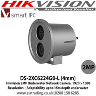Hikvision - 2MP Underwater Network Camera with 4mm fixed lens, IP68, Three streams, 120dB WDR, 4 behavior analyses, Smart encoding: low bit rate, low latency, Adaptability : up to 15 m depth underwater - DS-2XC6224G0-L
