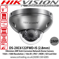 HIkvision 2MP Anti-Corrosion Network Dome Camera with 2.8mm fixed lens, IR range: 10m,IP67, 120dB Wide Dynamic Range, Three video streams, 6 behavior analyses, Anti-Corrosion Standard: WF-2, NEMA 4X, C5-M - DS-2XC6122FWD-IS