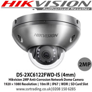 HIkvision - 2MP Anti-Corrosion Network Dome Camera with 4mm fixed lens, IR range: 10m,IP67, 120dB Wide Dynamic Range, Three video streams, 6 behavior analyses, Anti-Corrosion Standard: WF-2, NEMA 4X, C5-M - DS-2XC6122FWD-IS