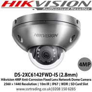 Hikvision - 4MP Anti-Corrosion Network Dome Camera with 2.8mm fixed lens, IR range: 10m,IP67, 120dB Wide Dynamic Range, Three video streams, 6 behavior analyses, Anti-Corrosion Standard: WF-2, NEMA 4X, C5-M - DS-2XC6142FWD-IS (2.8mm)