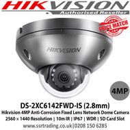 Hikvision DS-2XC6142FWD-IS (2.8mm) 4MP Anti-Corrosion Network Dome Camera with 2.8mm fixed lens, IR range: 10m,IP67, 120dB Wide Dynamic Range, Three video streams, 6 behavior analyses, Anti-Corrosion Standard: WF-2, NEMA 4X, C5-M 