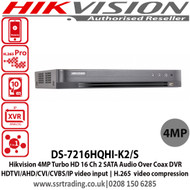Hikvision Ds 7216hqhi K2 S 4mp Turbo Hd 16 Channel 2 Sata Audio Over Coax Dvr Hdtvi Ahd Cvi Cvbs Ip Video Input Max 800 M For 1080p And 10 M For 7p Hdtvi Signal Transmission Up To 10 Hikvision Ds 7216hqhi K2 S 4mp Turbo Hd 16 Channel 2 Sata Audio Over Coax Dvr Hdtvi Ahd Cvi Cvbs Ip Video Input Max 800 M For 1080p And 10 M For 7p Hdtvi Signal Transmission Up To 10