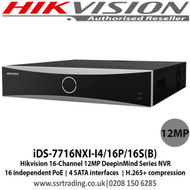 Hikvision - 16 Channel DeepMind Series 12MP NVR with 16 independent PoE, 4 SATA & 1 eSATA interface, H.265+ compression - iDS-7716NXI-I4/16P/16S(B)