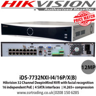 Hikvision 32 Channel DeepinMind 12MP NVR with Face detection & analytics, Human/vehicale analysis, 16x PoE port built in, False alarm filtering for up to 16ch behaviour, up to 2MP - iDS-7732NXI-I4/16P/X(B)