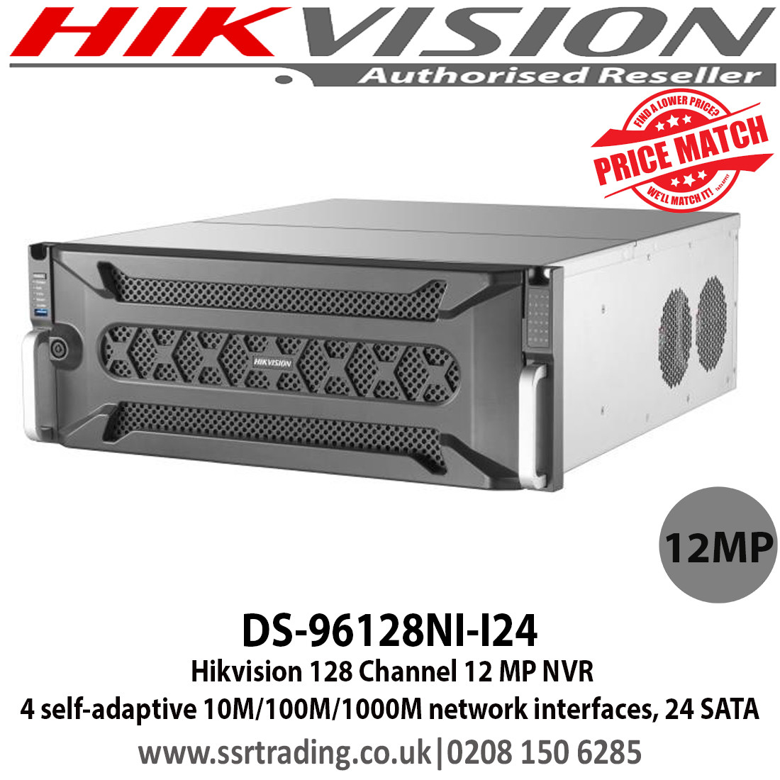 Hikvision 128 Channel 12 MP NVR with 24 SATA interfaces, eSATA and mini