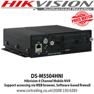 Hikvision 4 Channel Mobile NVR with 4 independent network interfaces connectable to 4 IP cameras, Pluggable dummy HDD for HDD with up to 2 TB capacity - DS-M5504HNI 