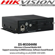 Hikvision DS-M5504HNI 4 Channel Mobile NVR with 4 independent network interfaces connectable to 4 IP cameras, Pluggable dummy HDD for HDD with up to 2 TB capacity 