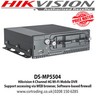 Hikvision 4 Channel 4G Wi-Fi Mobile DVR with Pluggable 3G/4G module and Wi-Fi module, Support accessing via WEB browser, Connectable to PTZ camera and PTZ control is supported - DS-MP5504