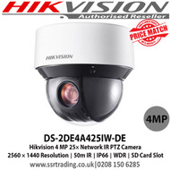 Hikvision DS-2DE4A425IW-DE 4MP 25× Network IR PTZ Camera with 1/2.5" progressive scan CMOS, 25× optical zoom, 16× digital zoom, 120 dB WDR, 3D DNR, HLC, BLC, Support H.265+/H.265 video compression, Up to 50 m IR distance 