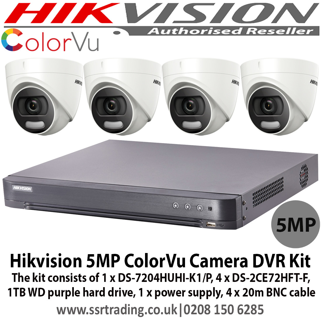 Hikvision 5mp Ds 2ce72hft F 3 6mm Colorvu Camera Surveillance System Kit With 1 X 4 Channel Tvi Turbo 4 0 Poc 5mp Dvr Ds 74huhi K1 P 1tb Wd Purple Hard Drive Ds 74huhi K1 P Ds 2ce72hft F 3 6mm