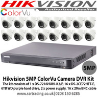 Hikvision 5MP colorVu camera DS-2CE72HFT-F (3.6mm )surveillance system kit with 1 x 16 channel TVI Turbo 4.0 PoC 5MP DVR DS-7216HUHI-K2/P, 6TB WD Purple surveillance hard drive 