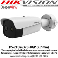 HIKVISION DS-2TD2637B-10/P 9.7mm fixed lens thermographic bullet body temperature measurement camera, Temperature range: 30°C to 45°C; temperature accuracy: ±0.5 °C